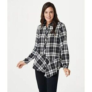 SUSAN GRAVER Black & White Plaid Flared A-Line Tunic Blouse Top Size 1X